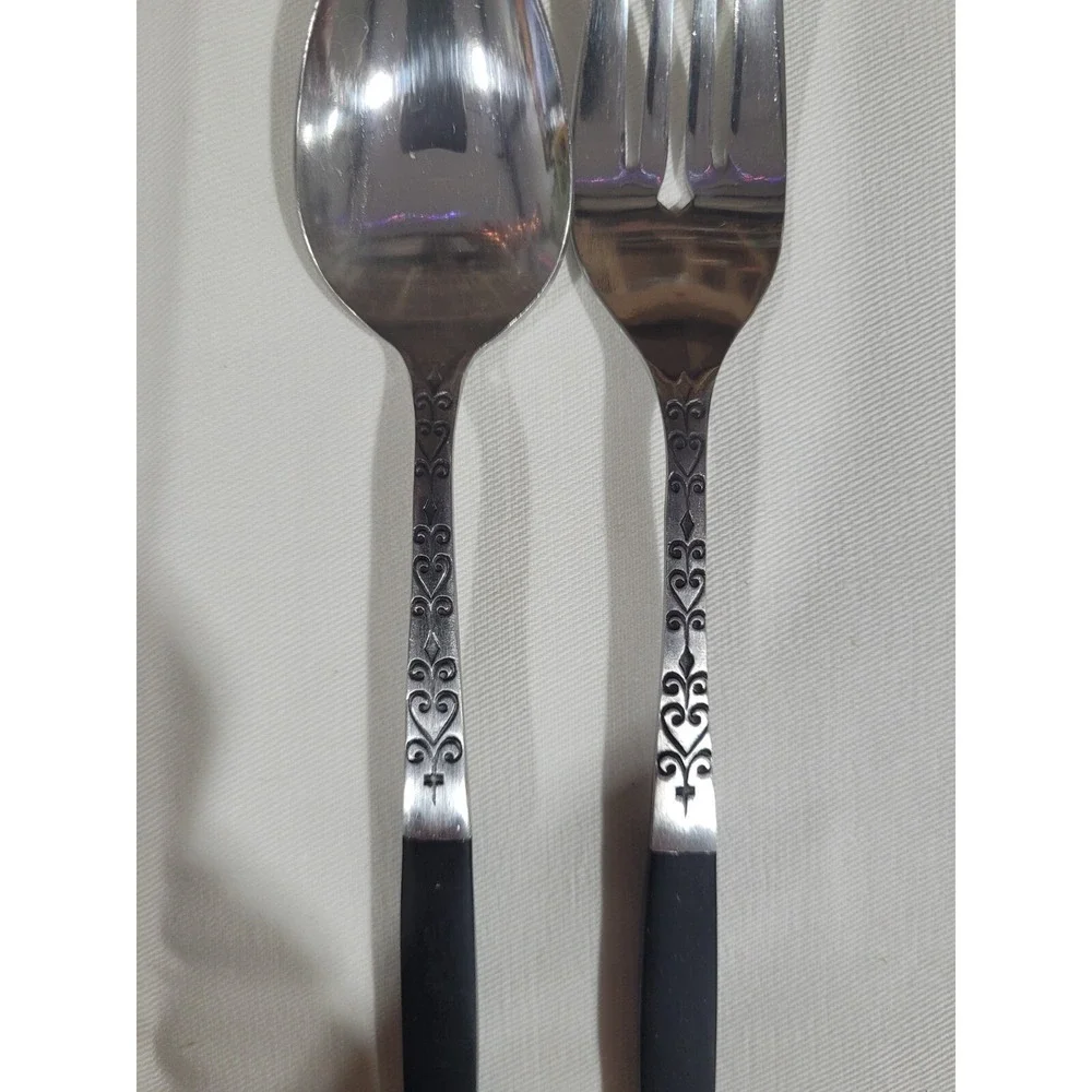 Interpur INR2 Set of 2 Black Handle Spoon & Salad Fork Stainless Japan Flatware